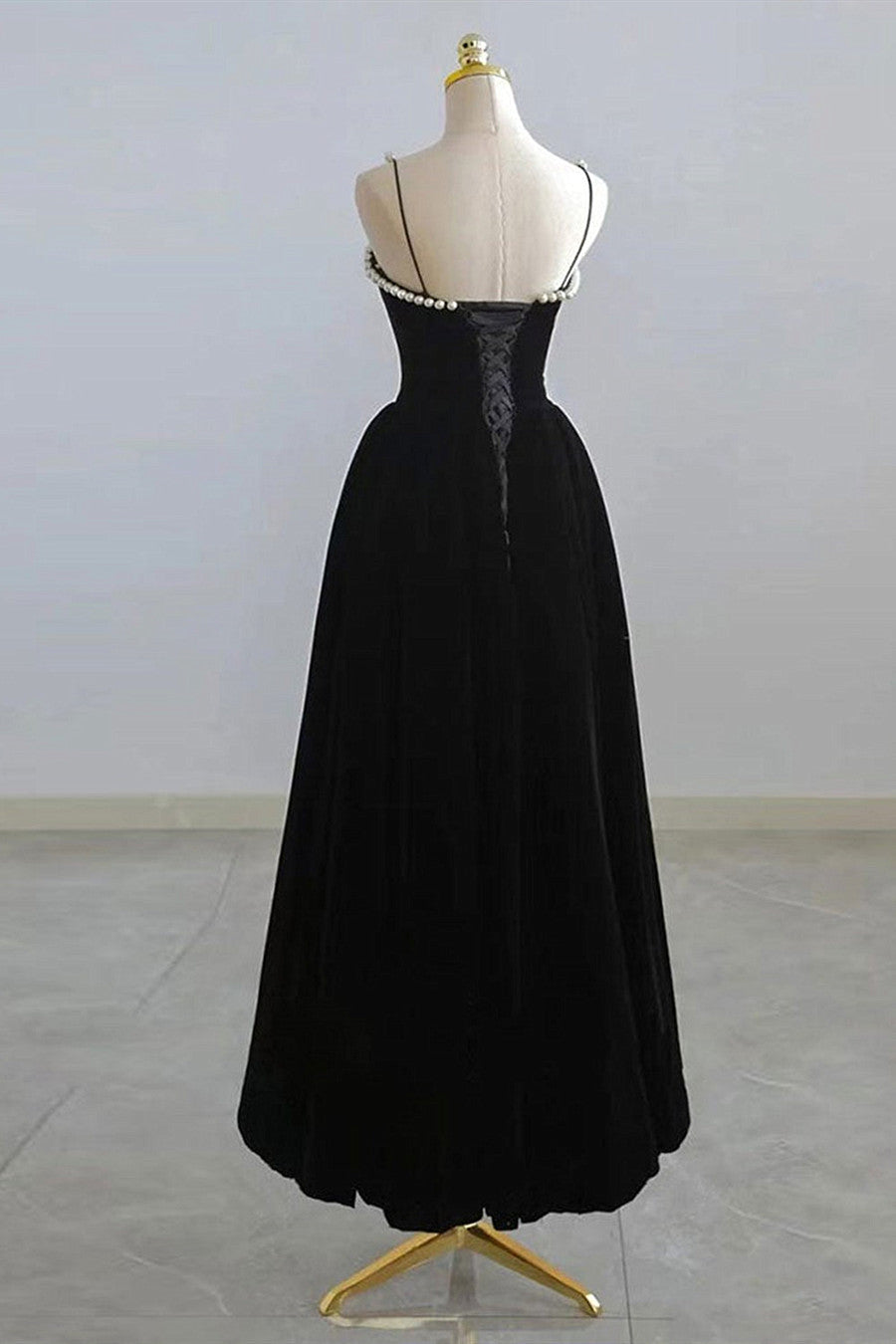 Wedding Dresses Beautiful, Black Tea Legnth Straps A-line Wedding Party Dress, Black Bridesmaid Dress