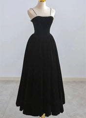 Wedding Dresses Boho, Black Tea Legnth Straps A-line Wedding Party Dress, Black Bridesmaid Dress