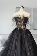 Formal Dresses Cocktail, Black Tulle Long Prom Dress, Black A-Line Strapless Evening Dress