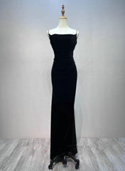 Wedding Dress Designer, Black Velvet A-line Straps Wedding Party Dress, Black Long Evening Dress Prom Dress