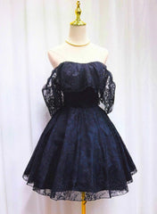 Evening Dresses Unique, Blue Lace Off Shoulder Short Party Dress, Blue Homecoming Dress Party Dresses