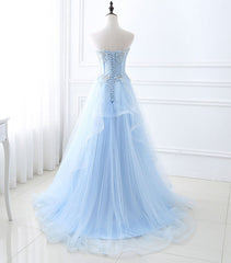 Semi Formal, Blue Long Prom Dresses, Aline Sweetheart Neck Blue Formal Graduation Dresses