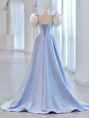 Evening Dresses Prom Long, Blue Satin Long Prom Dresses, Blue Formal Graduation Dresses