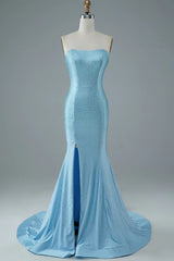 Blue Strapless Mermaid Prom Dress