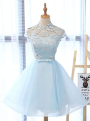 Homecoming Dresses Green, Blue tulle lace short prom dress, blue tulle lace homecoming dress