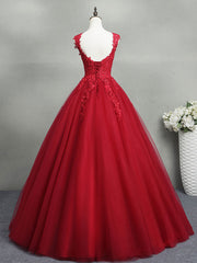 Homecomeing Dresses Bodycon, Burgundy A-Line Tulle Lace Long Prom Dress, Burgundy Formal Evening Dress