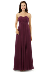 Prom Dress Outfits, Burgundy Chiffon Lace Sweetheart High Waist Bridesmaid Dresses