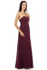 Prom Dress Outfit, Burgundy Chiffon Lace Sweetheart High Waist Bridesmaid Dresses