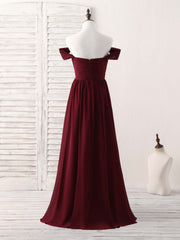 Mermaid Dress, Burgundy Chiffon Off Shoulder Long Prom Dress Burgundy Bridesmaid Dress