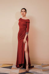 Party Dresses Christmas, Long Sleeves Mermaid Burgundy Long Mother of the Bride Dresses