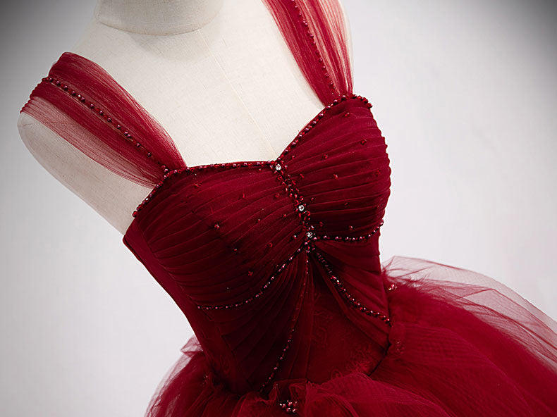 Elegant Dress Classy, Burgundy Off Shoulder Tulle Long Prom Dress, Burgundy Formal Dress