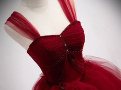 Elegant Dress Classy, Burgundy Off Shoulder Tulle Long Prom Dress, Burgundy Formal Dress