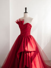 Prom Dresses Around Me, Burgundy Satin Tulle Long Prom Dresses, Burgundy Formal Evening Dresses