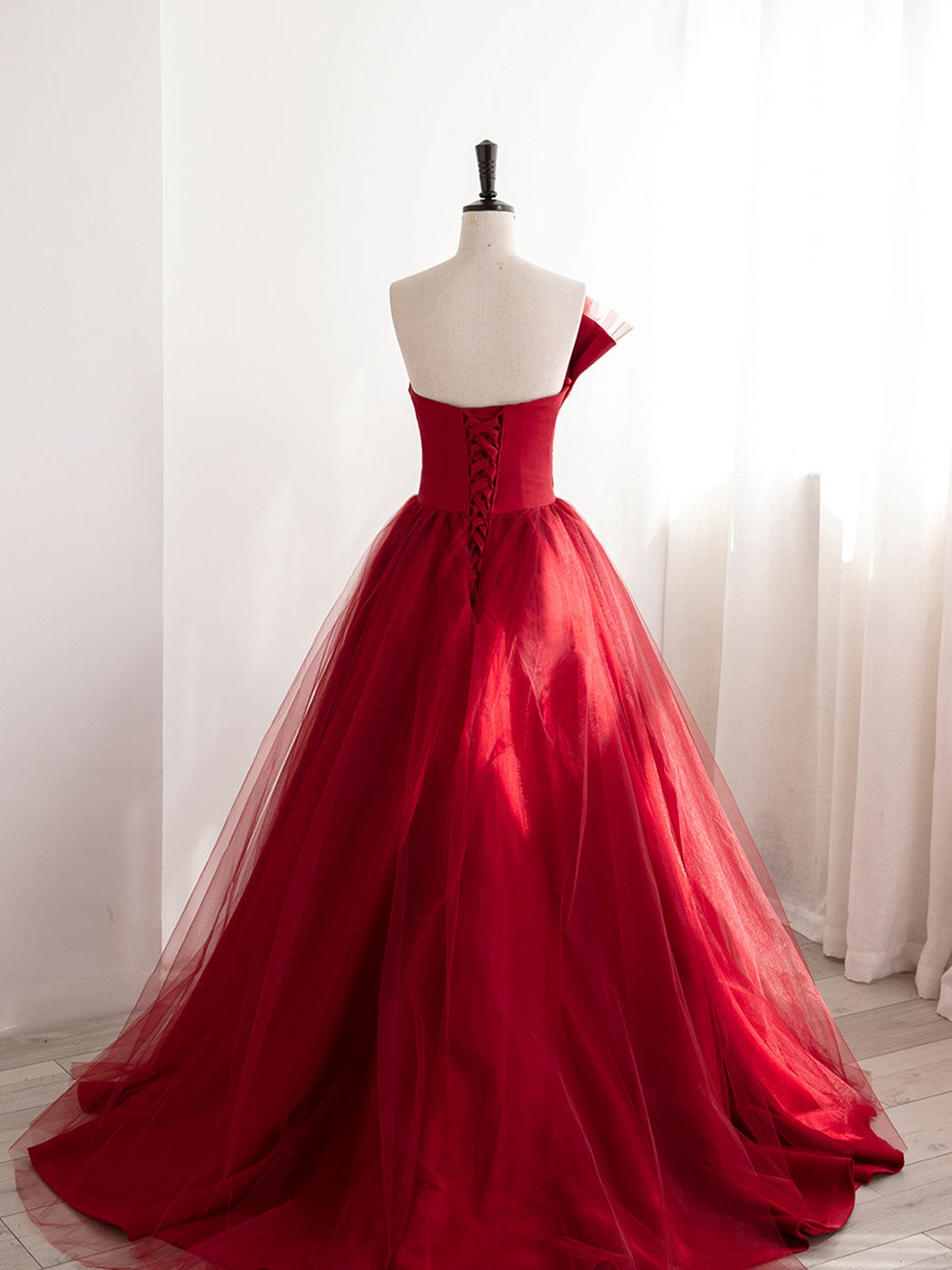 Prom Dress2027, Burgundy Satin Tulle Long Prom Dresses, Burgundy Formal Evening Dresses