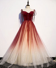 Homecoming Dresses Blue, Burgundy Sweetheart Tulle Long Prom Dress Burgundy Evening Dress