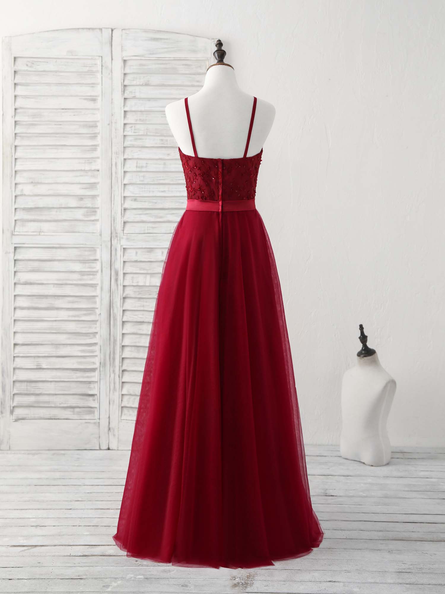 Bridesmaids Dresses Convertible, Burgundy Tulle Lace Long Prom Dress, Burgundy Bridesmaid Dress