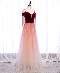 Evening Dresses Mermaid, Burgundy Tulle Long Prom Dress Burgundy Tulle Formal Dress