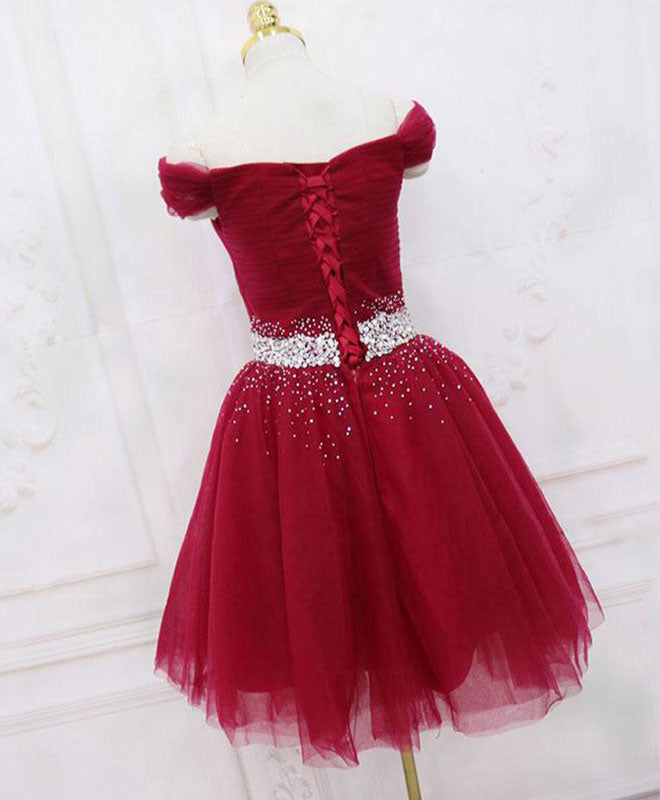 Homecoming Dresses Short Tight, Burgundy Tulle Sequin Short Prom Dress, Burgundy Homecoming Dress