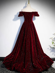 Party Dresses Winter, Burgundy Velvet Long Prom Dress, Burgundy Long Formal Dress