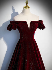 Party Dresses Australia, Burgundy Velvet Long Prom Dress, Burgundy Long Formal Dress