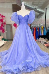 Prom Dress Graduacion, A-Line Organza Long Prom Dress, Lovely Puff Sleeve Evening Dress