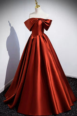 Prom Dress Prom Dresses, Caramel Floor Length Satin Formal Dress, Cute Off Shoulder A-line Evening Dress