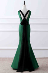 Prom Dresses For Warm Weather, Prom Dress, Green Matte Satin V Neck Mermaid Unique Design Evening Dress