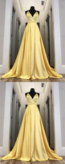 Homecoming Dress, Long Yellow Prom Dresses, Leg Split Evening Gowns