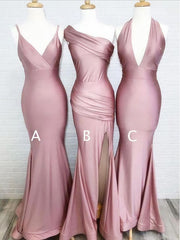 Prom Dresses Long Light Blue, Mismatched Dusty Rose Floor Length Mermaid Long Prom Dresses