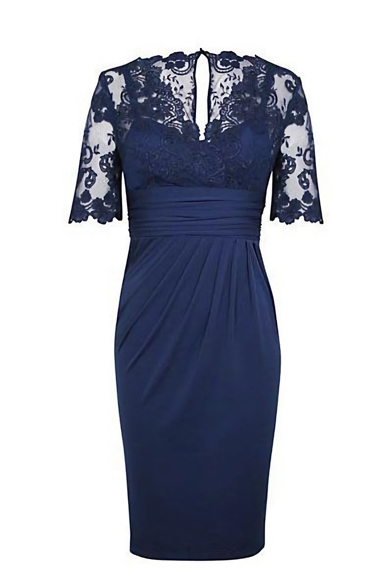 Homecoming Dresses Black Girl, Eleagnt Short Sleeves Empire Navy Blue Short Mother Of The Bride Homecoming Dress