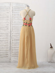 Prom Dress Shop Near Me, Champagne Chiffon Long Prom Dress, Chiffon Evening Dress