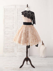 Bridesmaid Dresses Quick Shipping, Champagne Lace Short Prom Dress, Champagne Homecoming Dress