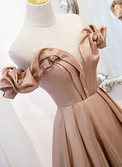 Party Dresses Shop, Champagne Satin Long Party Dress Prom Dress, A-line Simple Formal Dress