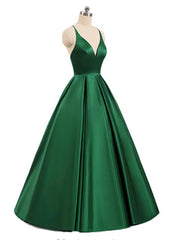 Bridesmaid Dresses Neutral, Charming Satin Cross Back Deep V-neckline Long Party Dress, Floor Length Evening Dress