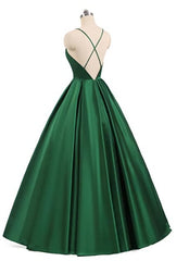 Bridesmaid Dress Mismatched, Charming Satin Cross Back Deep V-neckline Long Party Dress, Floor Length Evening Dress