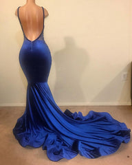 Chic Mermaid Spahgetti-Straps Openback Velvet Applique Prom Party Gowns