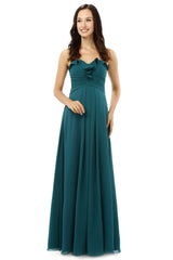 Prom Dress Unique, Chiffon Hunter Green Sweatheart Neck Long Bridesmaid Dresses