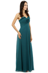 Prom Dresses Unique, Chiffon Hunter Green Sweatheart Neck Long Bridesmaid Dresses