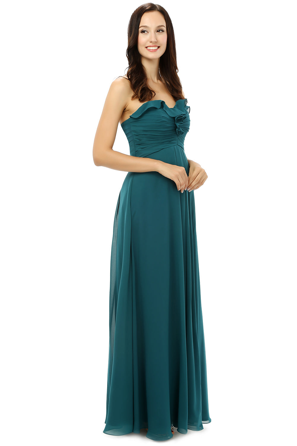 Prom Dress Cheap, Chiffon Hunter Green Sweatheart Neck Long Bridesmaid Dresses