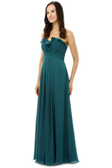 Prom Dress Beautiful, Chiffon Hunter Green Sweatheart Neck Long Bridesmaid Dresses