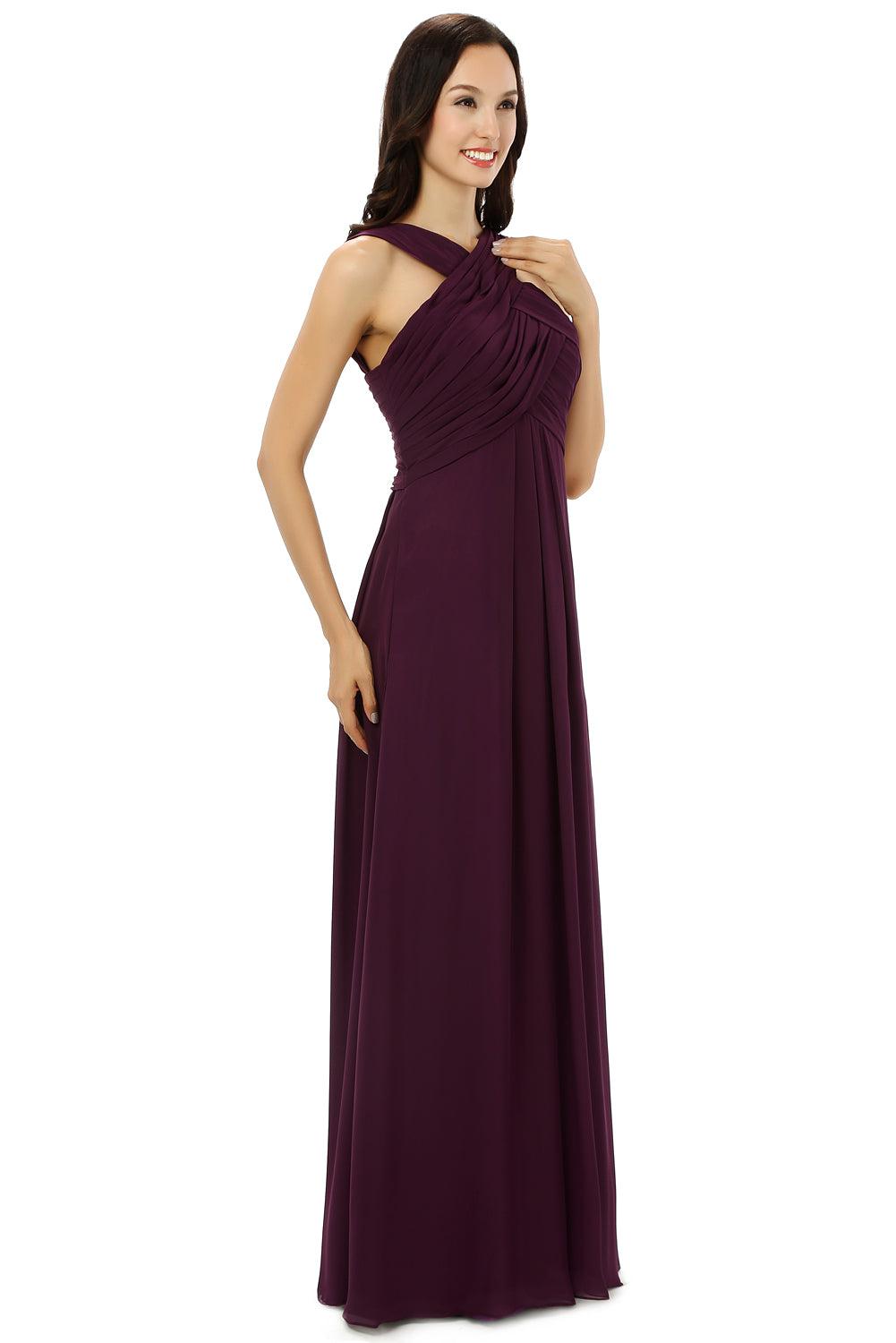 Prom Dresses Blue, Chiffon Purple Halter Long Bridesmaid Dresses