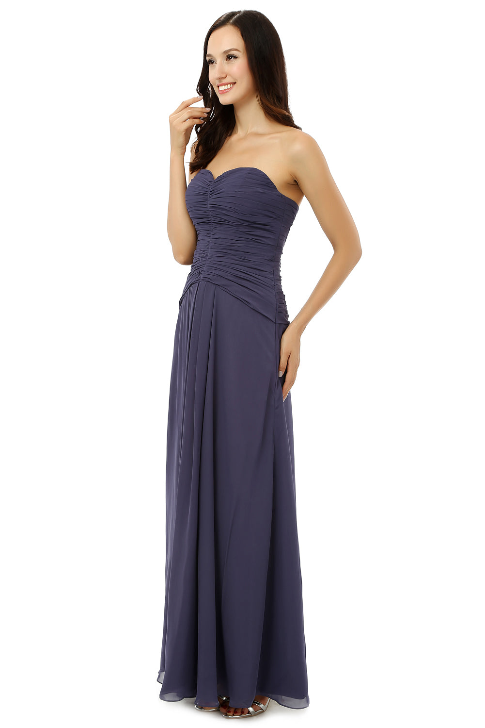 Prom Dresses A Line, Chiffon Sweetheart Neck Long Bridesmaid Dresses