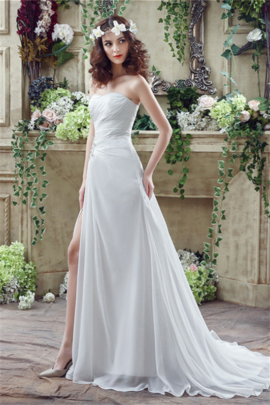 Wedding Dresses Brides, Chiffon Sweetheart Neckline A-Line Wedding Dresses With Rhinestones