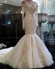 Wedding Dress Collection, Classic Mermaid Long Sleeves Bridal Gowns Lace Wedding Dresses with Sleeves