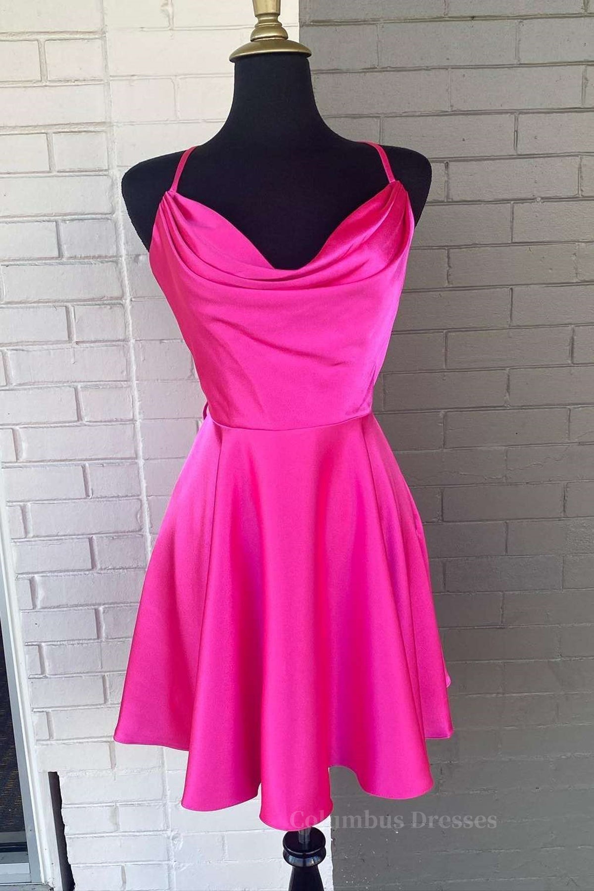 Prom Dresses Designer, Cowl Neck Short Pink Prom Dresses, Short Pink Graduation Homecoming Dresses