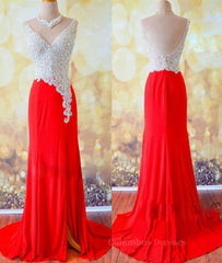 Emerald Green Prom Dress, Custom Made A Line V Neck Backless Sequins Red Prom Dresses, Red Evening Dresses