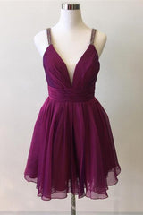 Party Dress Express, Cute V Neck Purple Chiffon Short Prom Dresses Homecoming Dresses, V Neck Purple Formal Dresses, Purple Evening Dresses Cocktail Dresses