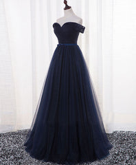 Formal Dressing For Wedding, Dark Blue A Line Tulle Long Prom Dress, Evening Dress