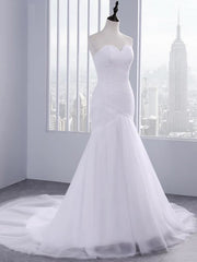 Wedding Dress Designer, Delicate Ruffle Tulle Sweetheart Strapless Mermaid Wedding Dresses