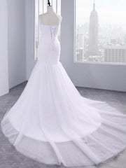 Wedding Dress Designers, Delicate Ruffle Tulle Sweetheart Strapless Mermaid Wedding Dresses